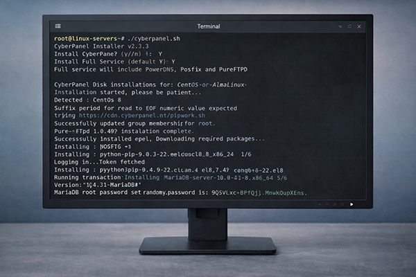CyberPanel Kurulum Scripti Calisiyor Ekrani