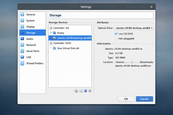 VirtualBox Ubuntu ISO Baglama Ekrani