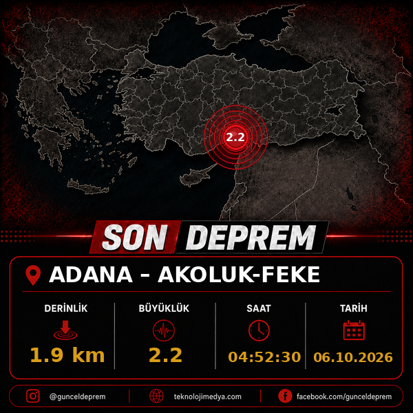 Son Depremler | AKOLUK-FEKE (ADANA) | 06.10.2026 - 04:52 1 Son Depremler | AKOLUK-FEKE (ADANA) | 06.10.2026 - 04:52