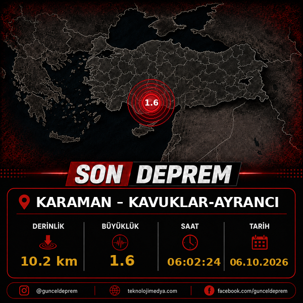 Son Depremler | KAVUKLAR-AYRANCI (KARAMAN) | 06.10.2026 - 06:02 1 Son Depremler | KAVUKLAR-AYRANCI (KARAMAN) | 06.10.2026 - 06:02