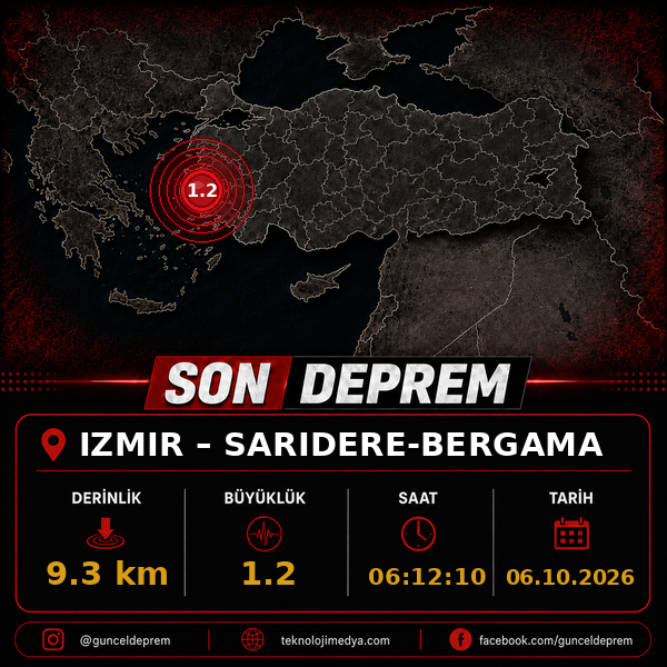 Son Depremler | SARIDERE-BERGAMA (IZMIR) | 06.10.2026 - 06:12 1 Son Depremler | SARIDERE-BERGAMA (IZMIR) | 06.10.2026 - 06:12