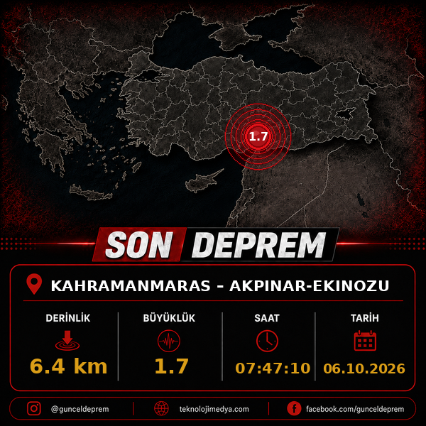 Son Depremler | AKPINAR-EKINOZU (KAHRAMANMARAS) | 06.10.2026 - 07:47 1 Son Depremler | AKPINAR-EKINOZU (KAHRAMANMARAS) | 06.10.2026 - 07:47