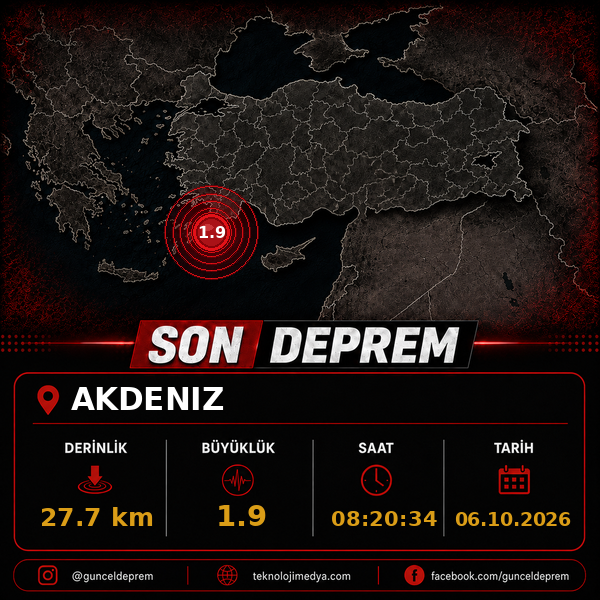 Son Depremler | AKDENIZ | 06.10.2026 - 08:20 1 Son Depremler | AKDENIZ | 06.10.2026 - 08:20