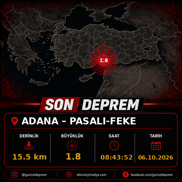 Son Depremler | PASALI-FEKE (ADANA) | 06.10.2026 - 08:43 1 Son Depremler | PASALI-FEKE (ADANA) | 06.10.2026 - 08:43