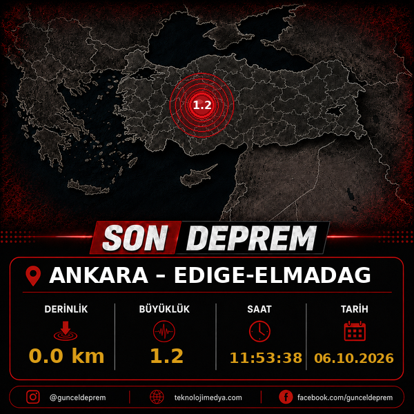 Son Depremler | EDIGE-ELMADAG (ANKARA) | 06.10.2026 - 11:53 1 Son Depremler | EDIGE-ELMADAG (ANKARA) | 06.10.2026 - 11:53