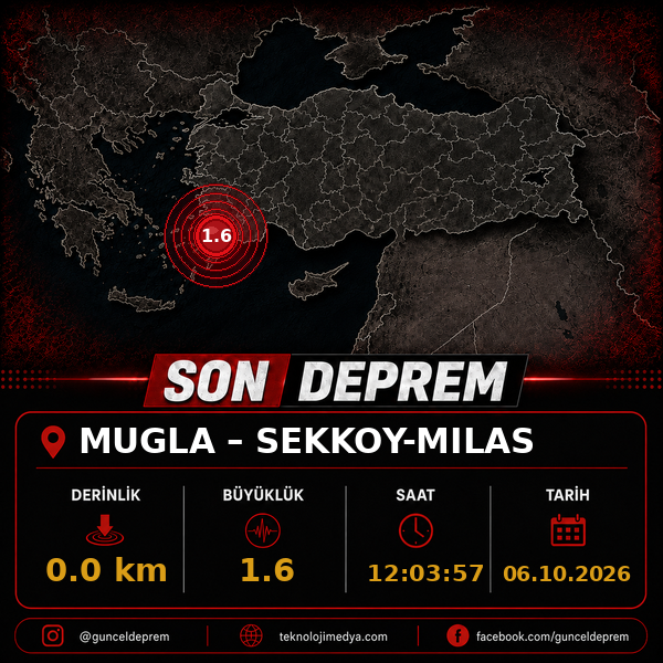 Son Depremler | SEKKOY-MILAS (MUGLA) | 06.10.2026 - 12:03 1 Son Depremler | SEKKOY-MILAS (MUGLA) | 06.10.2026 - 12:03