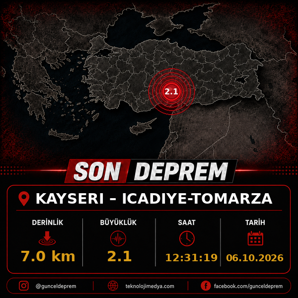 Son Depremler | ICADIYE-TOMARZA (KAYSERI) | 06.10.2026 - 12:31 1 Son Depremler | ICADIYE-TOMARZA (KAYSERI) | 06.10.2026 - 12:31
