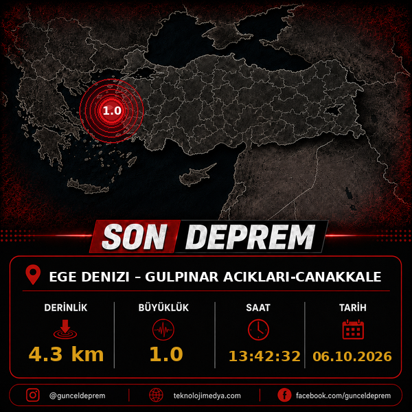Son Depremler | GULPINAR ACIKLARI-CANAKKALE (EGE DENIZI) | 06.10.2026 - 13:42 1 Son Depremler | GULPINAR ACIKLARI-CANAKKALE (EGE DENIZI) | 06.10.2026 - 13:42
