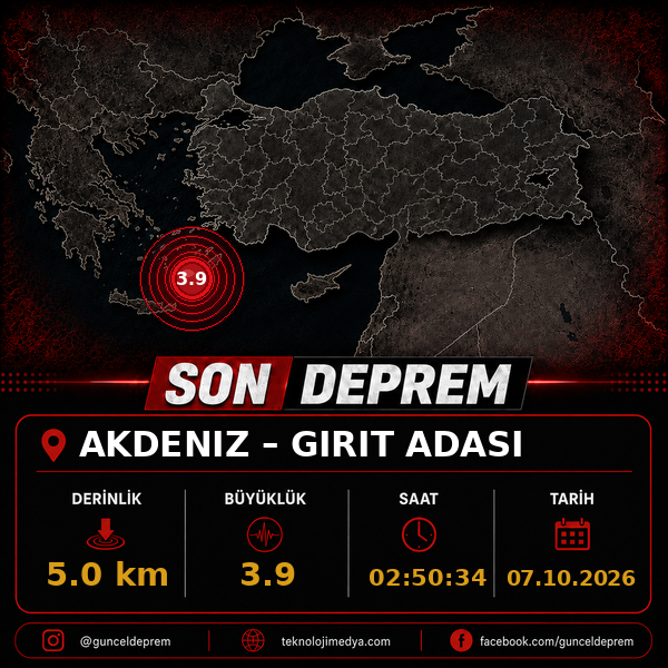 Son Depremler | GIRIT ADASI (AKDENIZ) | 07.10.2026 - 02:50 1 Son Depremler | GIRIT ADASI (AKDENIZ) | 07.10.2026 - 02:50