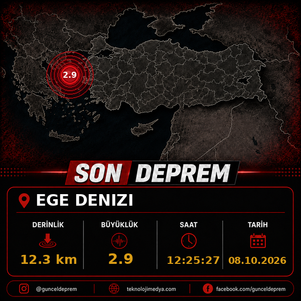 Son Depremler | EGE DENIZI | 08.10.2026 - 12:25 1 Son Depremler | EGE DENIZI | 08.10.2026 - 12:25
