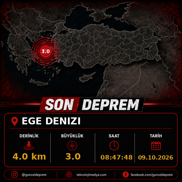Son Depremler | EGE DENIZI | 09.10.2026 - 08:47 1 Son Depremler | EGE DENIZI | 09.10.2026 - 08:47