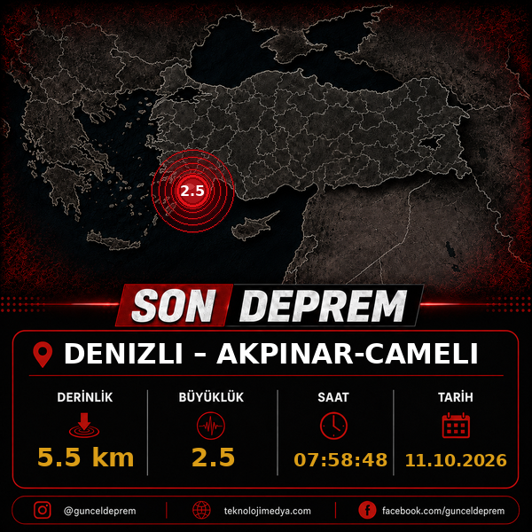 Son Depremler | AKPINAR-CAMELI (DENIZLI) | 11.10.2026 - 07:58 1 Son Depremler | AKPINAR-CAMELI (DENIZLI) | 11.10.2026 - 07:58