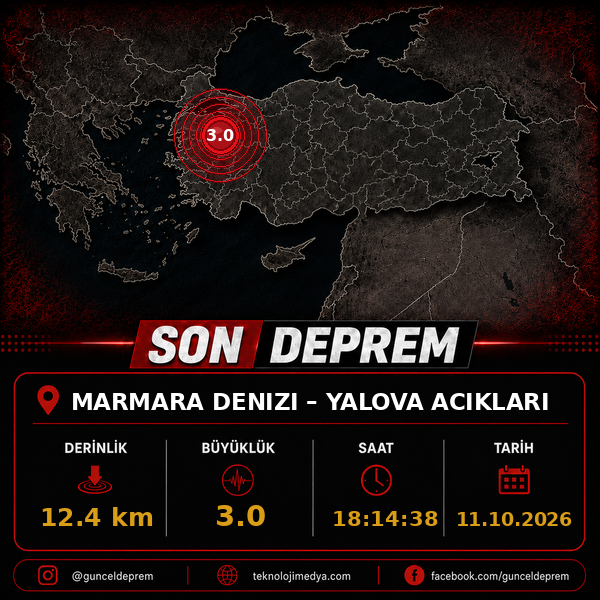 Son Depremler | YALOVA ACIKLARI (MARMARA DENIZI) | 11.10.2026 - 18:14 1 Son Depremler | YALOVA ACIKLARI (MARMARA DENIZI) | 11.10.2026 - 18:14