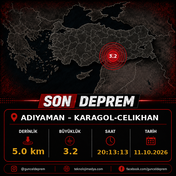 Son Depremler | KARAGOL-CELIKHAN (ADIYAMAN) | 11.10.2026 - 20:13 1 Son Depremler | KARAGOL-CELIKHAN (ADIYAMAN) | 11.10.2026 - 20:13