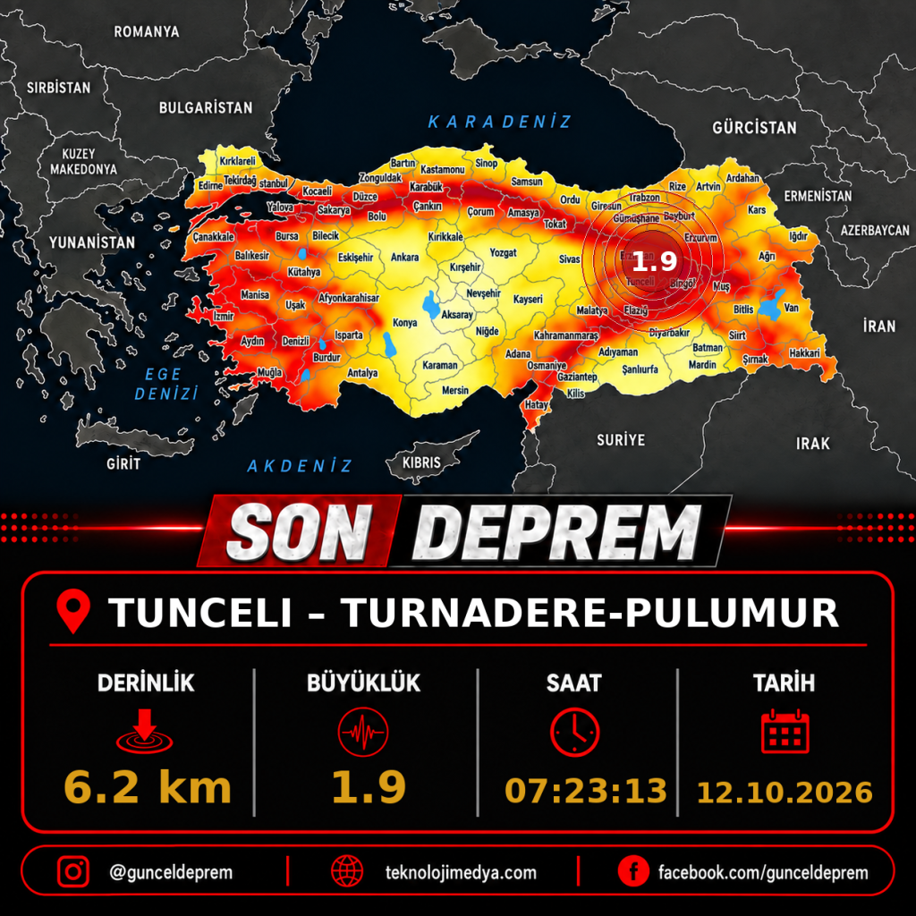 Son Depremler | TURNADERE-PULUMUR (TUNCELI) | 12.10.2026 - 07:23 1 Son Depremler | TURNADERE-PULUMUR (TUNCELI) | 12.10.2026 - 07:23