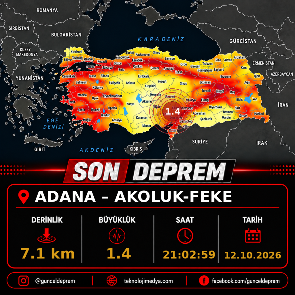 Son Depremler | AKOLUK-FEKE (ADANA) | 12.10.2026 - 21:02 1 Son Depremler | AKOLUK-FEKE (ADANA) | 12.10.2026 - 21:02