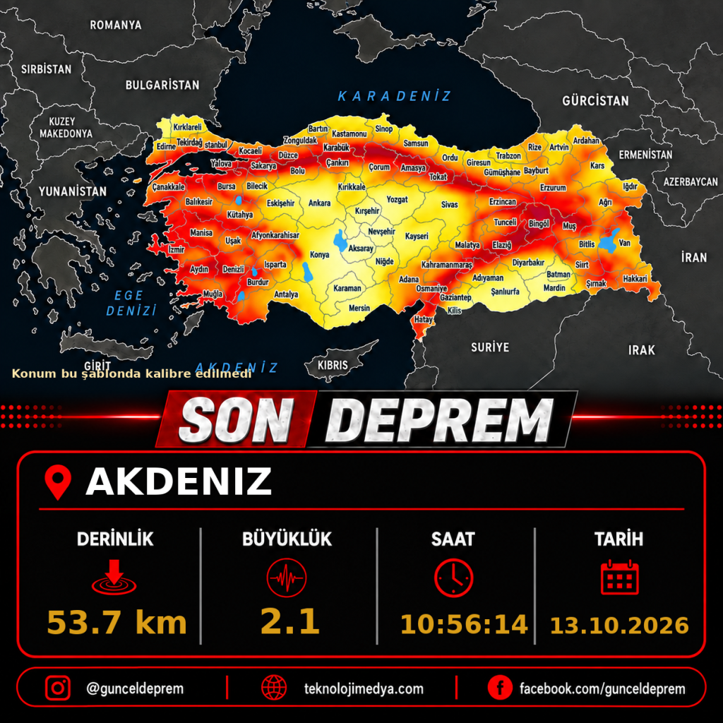 Son Depremler | AKDENIZ | 13.10.2026 - 10:56 1 Son Depremler | AKDENIZ | 13.10.2026 - 10:56