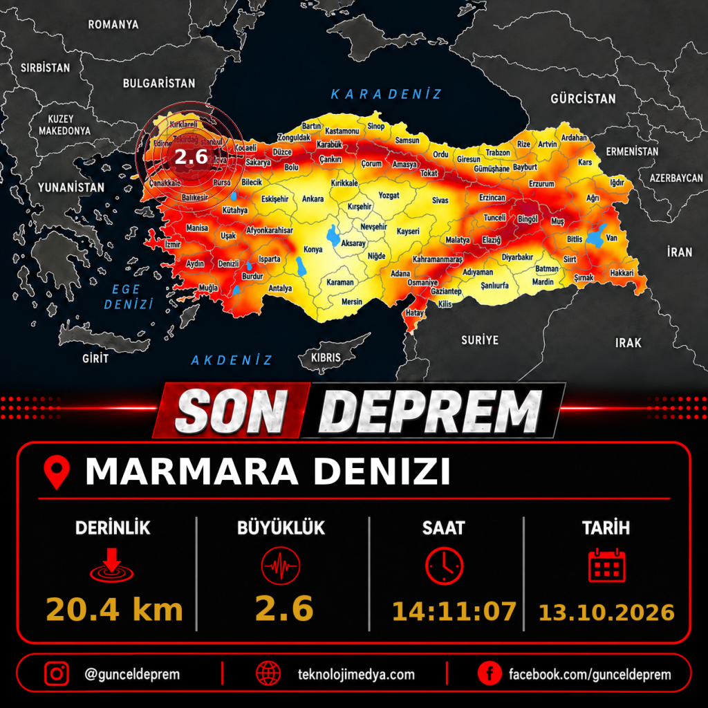Son Depremler | MARMARA DENIZI | 13.10.2026 - 14:11 1 Son Depremler | MARMARA DENIZI | 13.10.2026 - 14:11