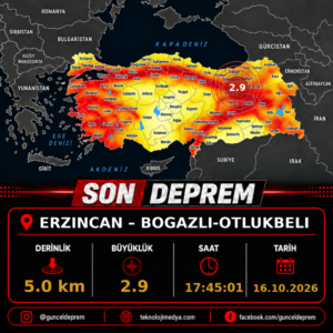 Son Depremler | BOGAZLI-OTLUKBELI (ERZINCAN) | 16.10.2026 – 17:45