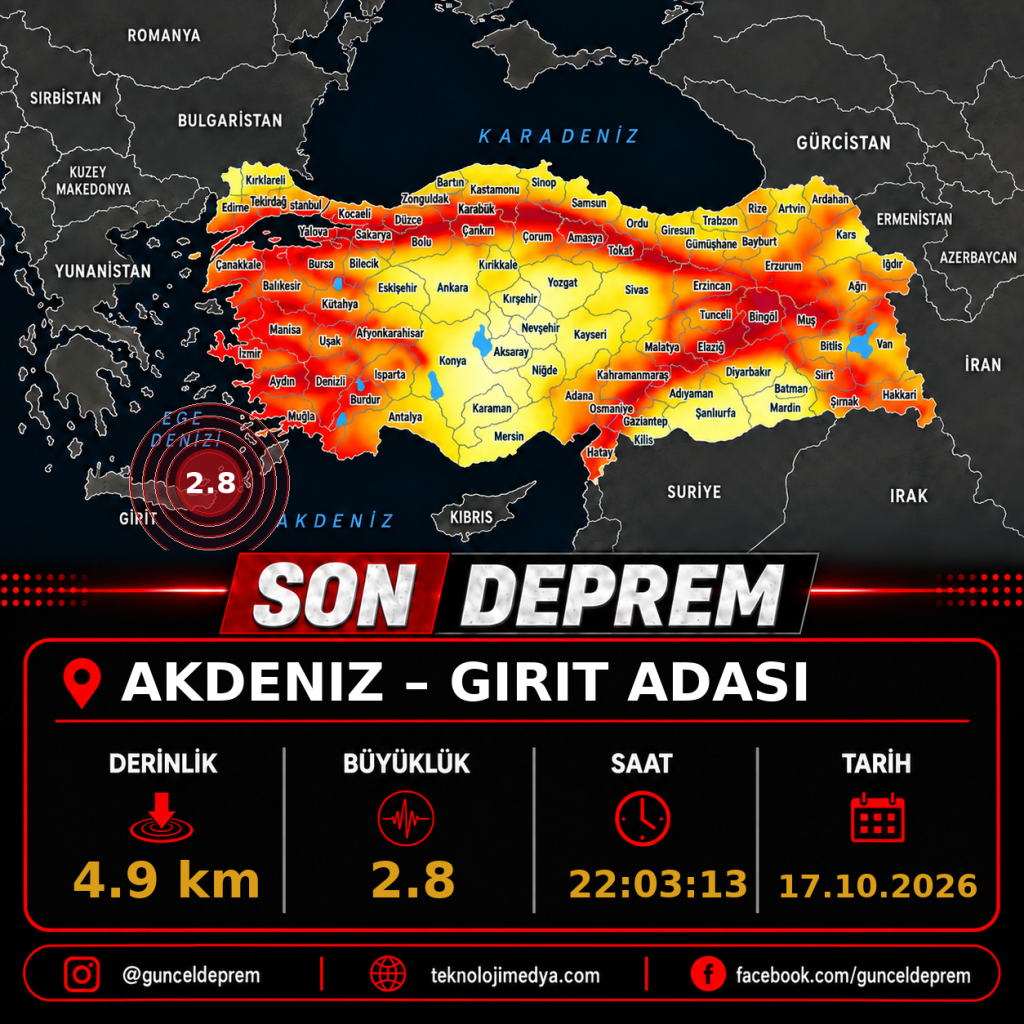 Son Depremler | GIRIT ADASI (AKDENIZ) | 17.10.2026 - 22:03 1 Son Depremler | GIRIT ADASI (AKDENIZ) | 17.10.2026 - 22:03